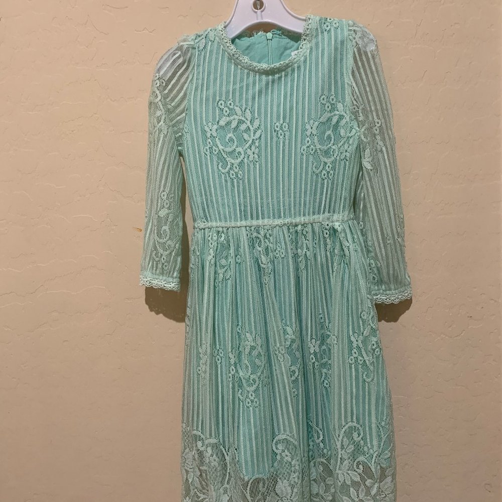 Pretty sky color lace dress for girls